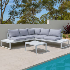 Hampton White Aluminium Sofa Lounge Set - Cloud Grey Cushion