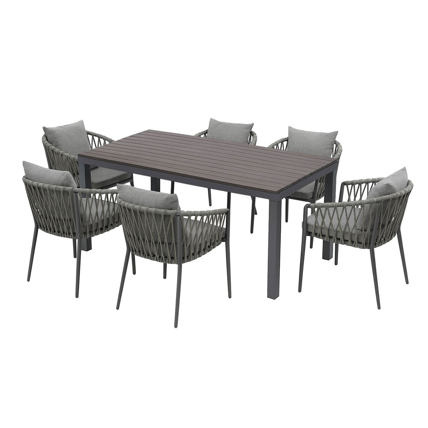 Manly 7-Piece Charcoal Aluminium Outdoor Dining Set - Dark Grey Cushions