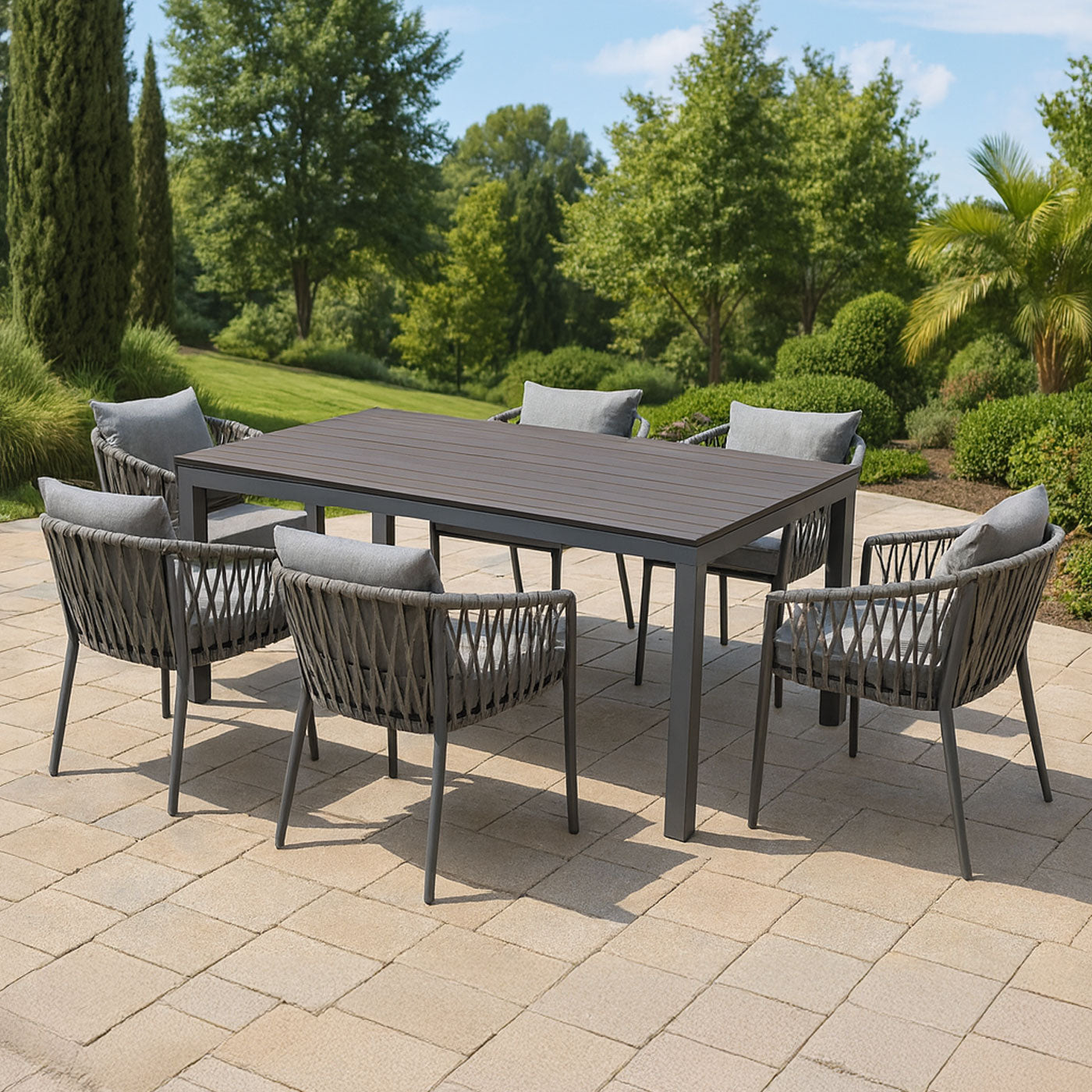 Manly 7-Piece Charcoal Aluminium Outdoor Dining Set - Dark Grey Cushions