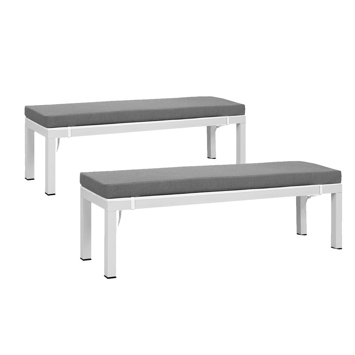 Manly White Aluminium Outdoor Faux wood Top Bench with Grey Cushion (Set of Two)