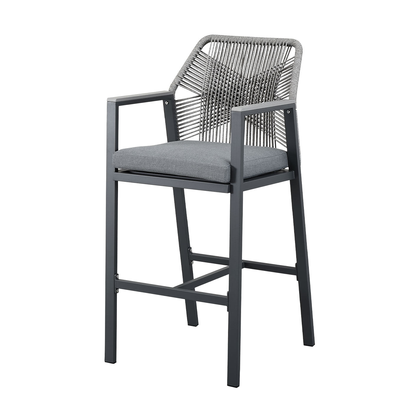 Brighton Charcoal Aluminium Outdoor Rope Bar Stool with Polywood Armrests (Set of 2)