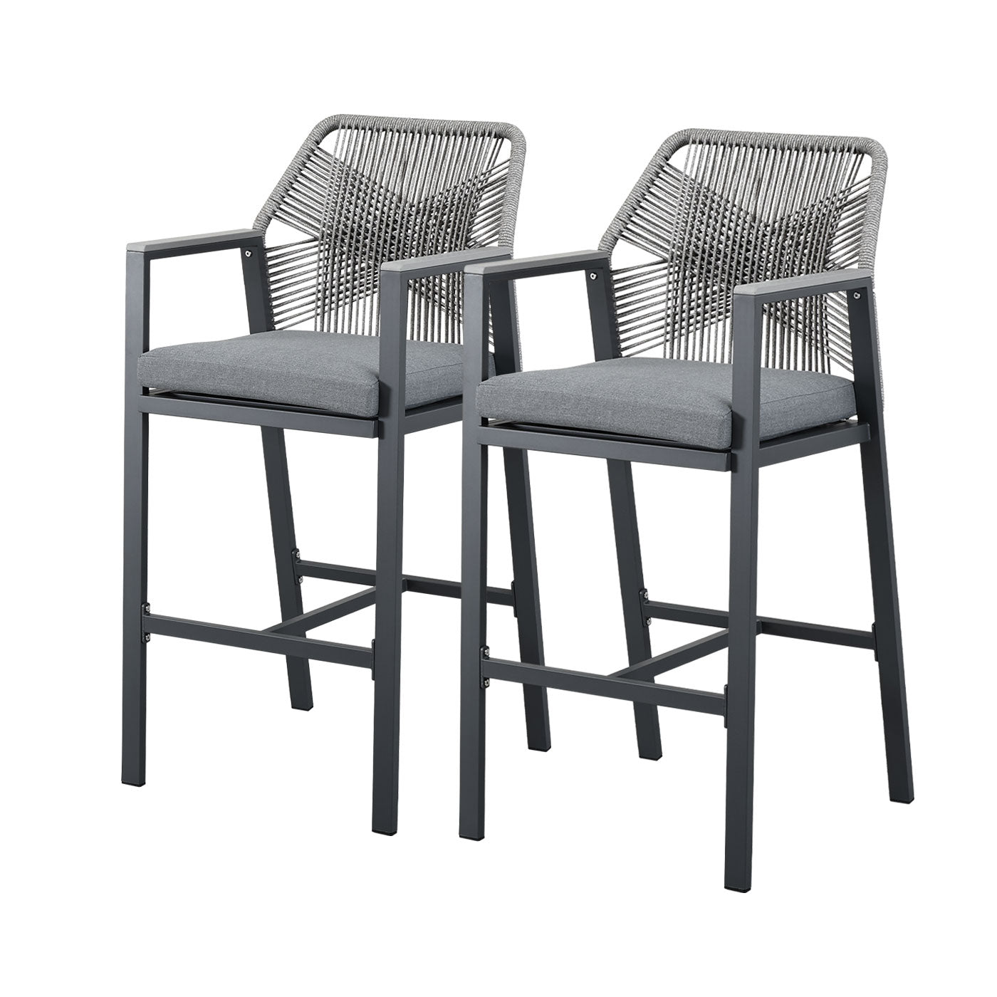 Brighton Charcoal Aluminium Outdoor Rope Bar Stool with Polywood Armrests (Set of 2)