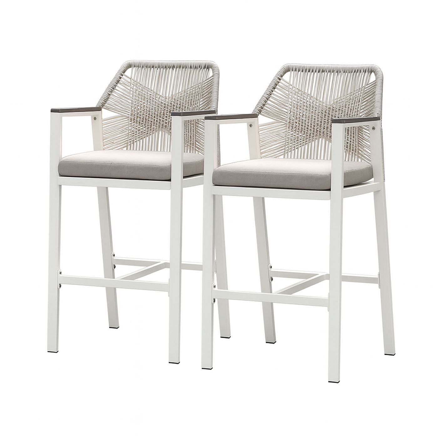 Brighton White Aluminium Outdoor Rope Bar Stool with Polywood Armrests (Set of 2)