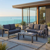 Manly 3+2 Seater Charcoal Aluminium Sofa Lounge Suite Set - Dark Grey Cushions