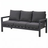 Manly 3 Seater Charcoal Aluminium Outdoor Sofa Lounge - Dark Grey Cushions