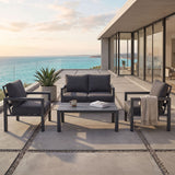 Manly 4 Seater Charcoal Aluminium Sofa Lounge Set - Dark Grey Cushions