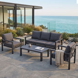 Manly 5 Seater Charcoal Aluminium Sofa Lounge Set - Dark Grey Cushions