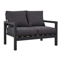 Coogee 2 Seater Charcoal Aluminium Outdoor Sofa Lounge with Arms - Dark Grey Cushion