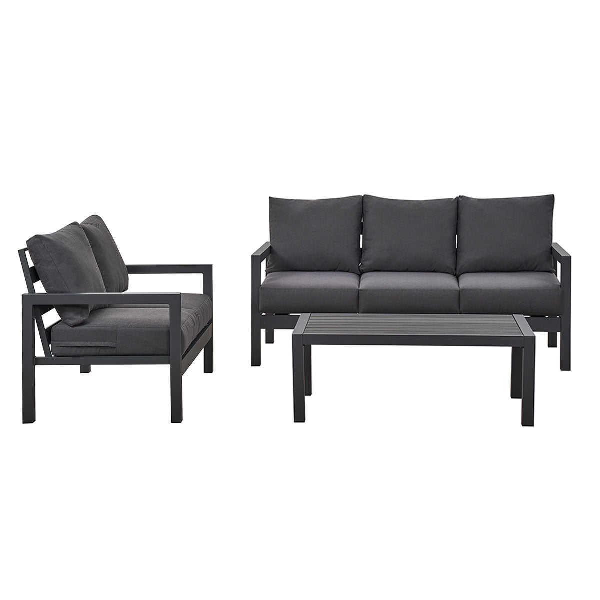 Coogee 3+2 Seater Charcoal Aluminium Sofa Lounge Set - Dark Grey Cushion
