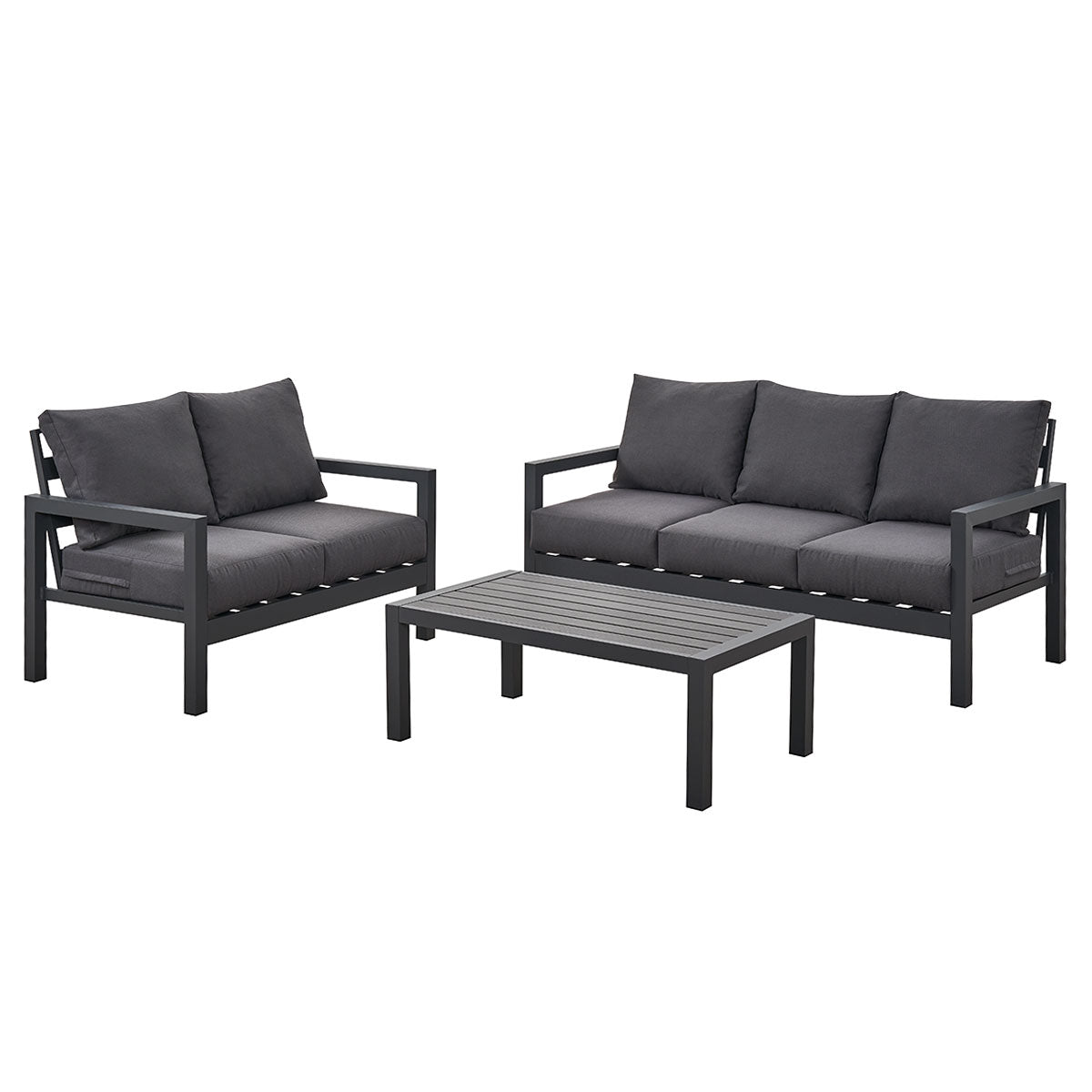 Coogee 3+2 Seater Charcoal Aluminium Sofa Lounge Set - Dark Grey Cushion