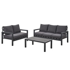 Coogee 3+2 Seater Charcoal Aluminium Sofa Lounge Set - Dark Grey Cushion