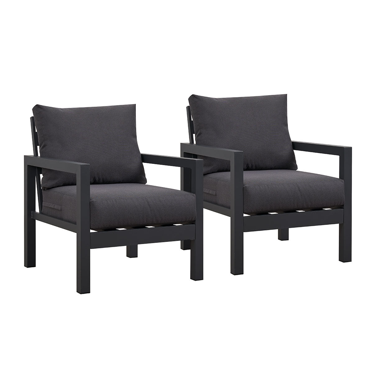 Coogee Single Seater Charcoal Aluminium Outdoor Sofa Lounge with Arms - Dark Grey Cushion (Set of 2)
