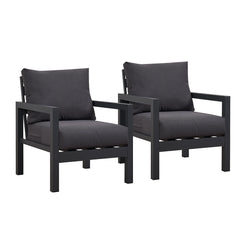 Coogee Single Seater Charcoal Aluminium Outdoor Sofa Lounge with Arms - Dark Grey Cushion (Set of 2)