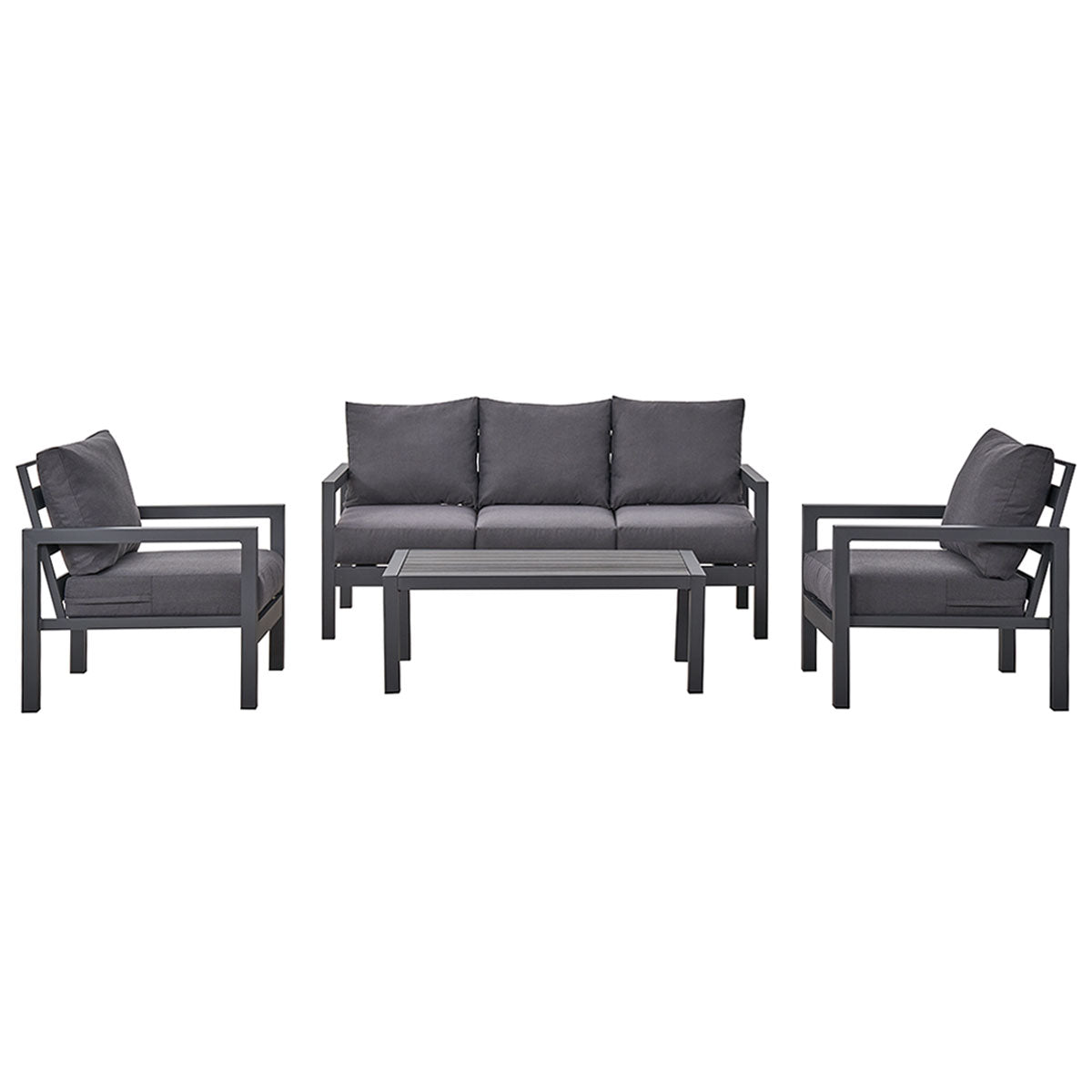Coogee 5 Seater Charcoal Aluminium Outdoor Sofa Lounge Set - Dark Grey Cushion