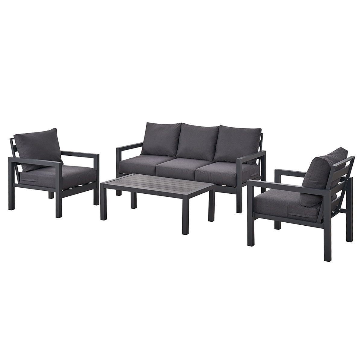 Coogee 5 Seater Charcoal Aluminium Outdoor Sofa Lounge Set - Dark Grey Cushion