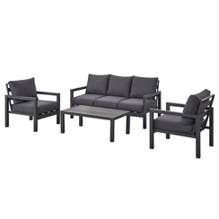 Coogee 5 Seater Charcoal Aluminium Outdoor Sofa Lounge Set - Dark Grey Cushion