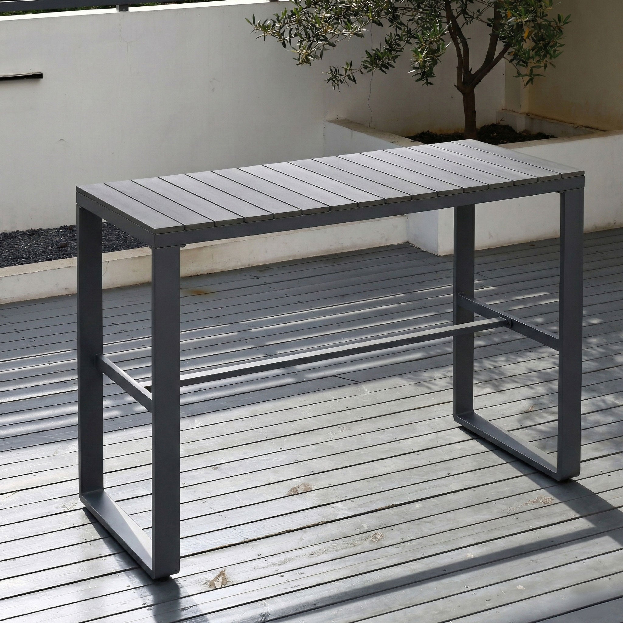Brighton Charcoal Aluminium Outdoor Bar Table with Polywood Slatted Top