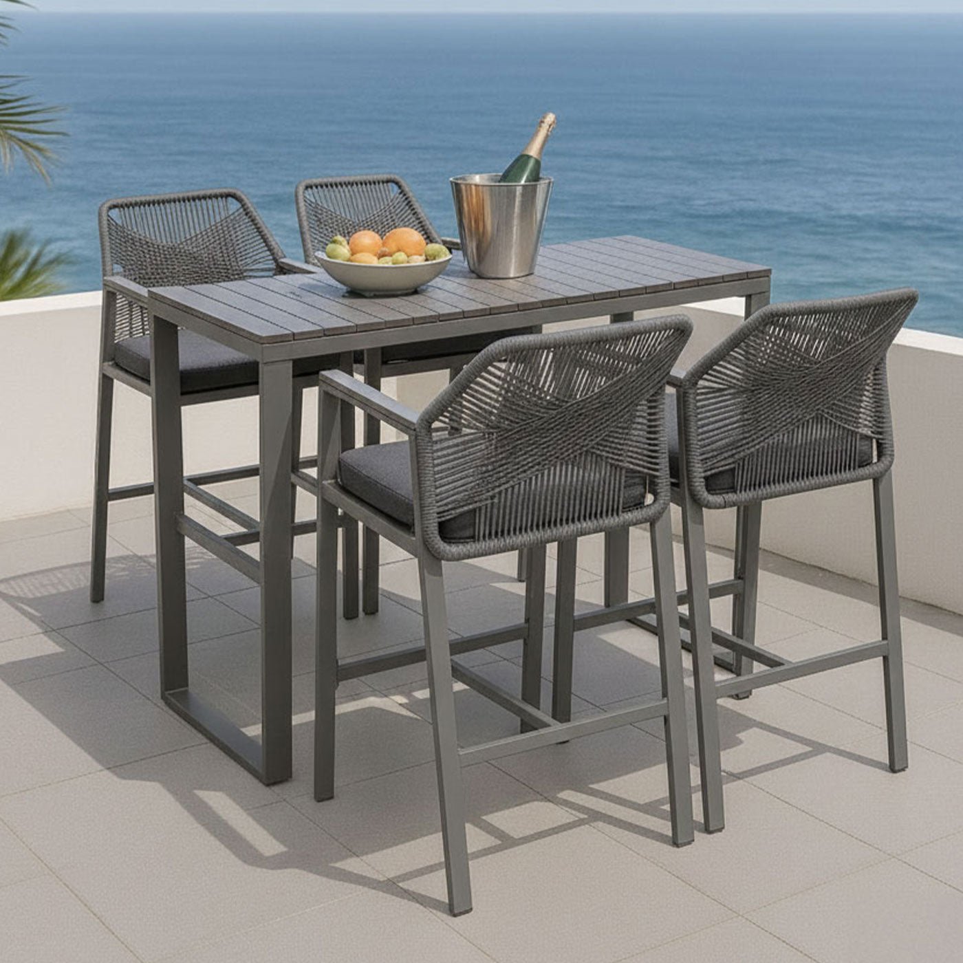 Brighton Charcoal Aluminium 5-Piece Outdoor Bar Table & Stool Set
