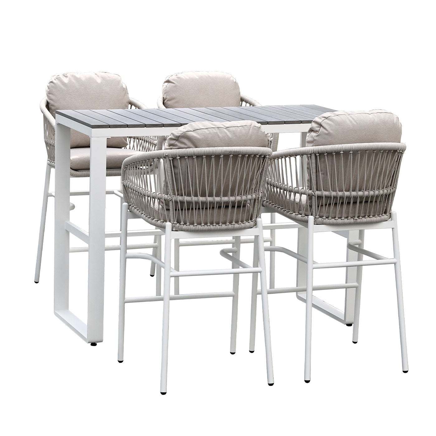 Bali White Aluminium 5-Piece Outdoor Bar Table & Stool Set