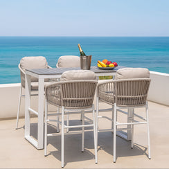 Bali White Aluminium 5-Piece Outdoor Bar Table & Stool Set