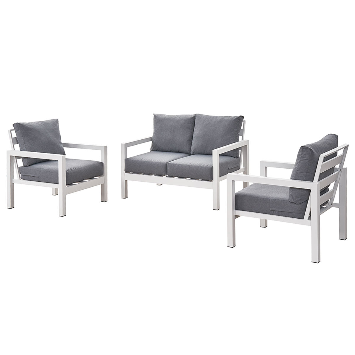Coogee 4 Seater White Aluminium Sofa Lounge - Grey Cushion