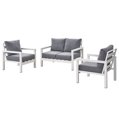 Coogee 4 Seater White Aluminium Sofa Lounge - Grey Cushion