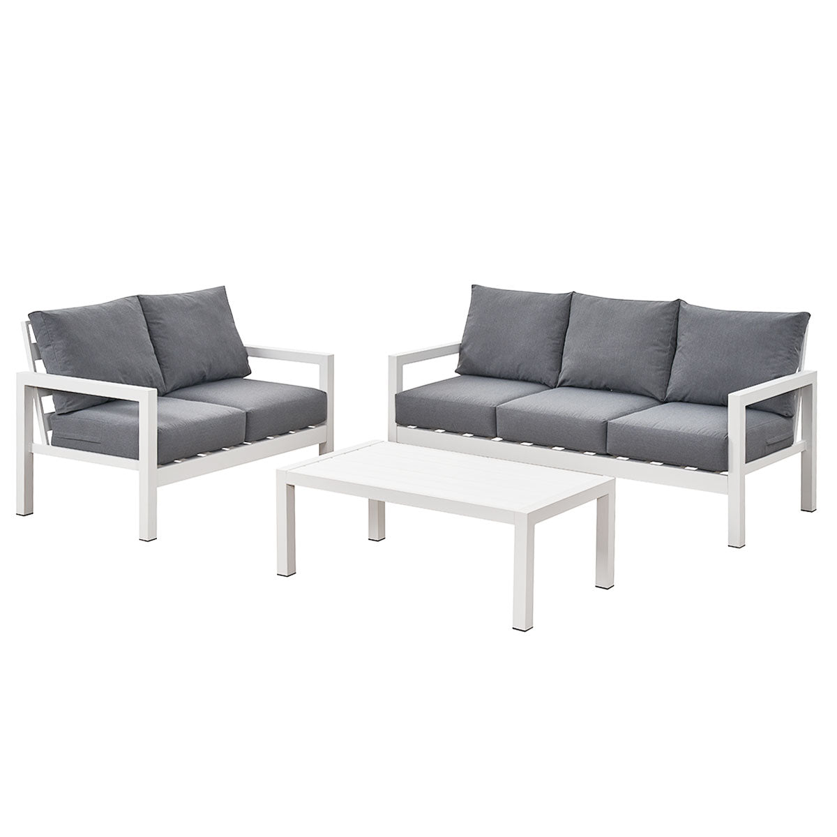 Coogee 3+2 Seater White Aluminium Sofa Lounge Set - Grey Cushion