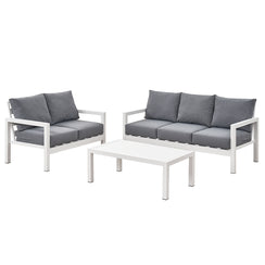 Coogee 3+2 Seater White Aluminium Sofa Lounge Set - Grey Cushion
