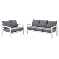 Coogee 3+2 Seater White Aluminium Sofa Lounge - Grey Cushion