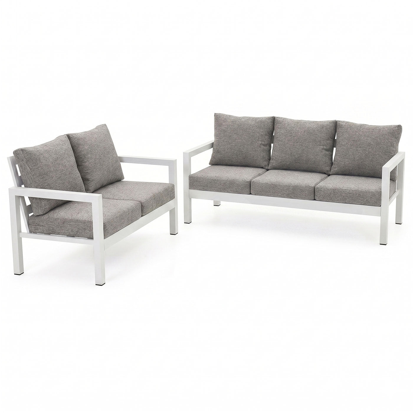 Manly 3+2 Seater White Aluminium Sofa Lounge - Textured Grey Cushions