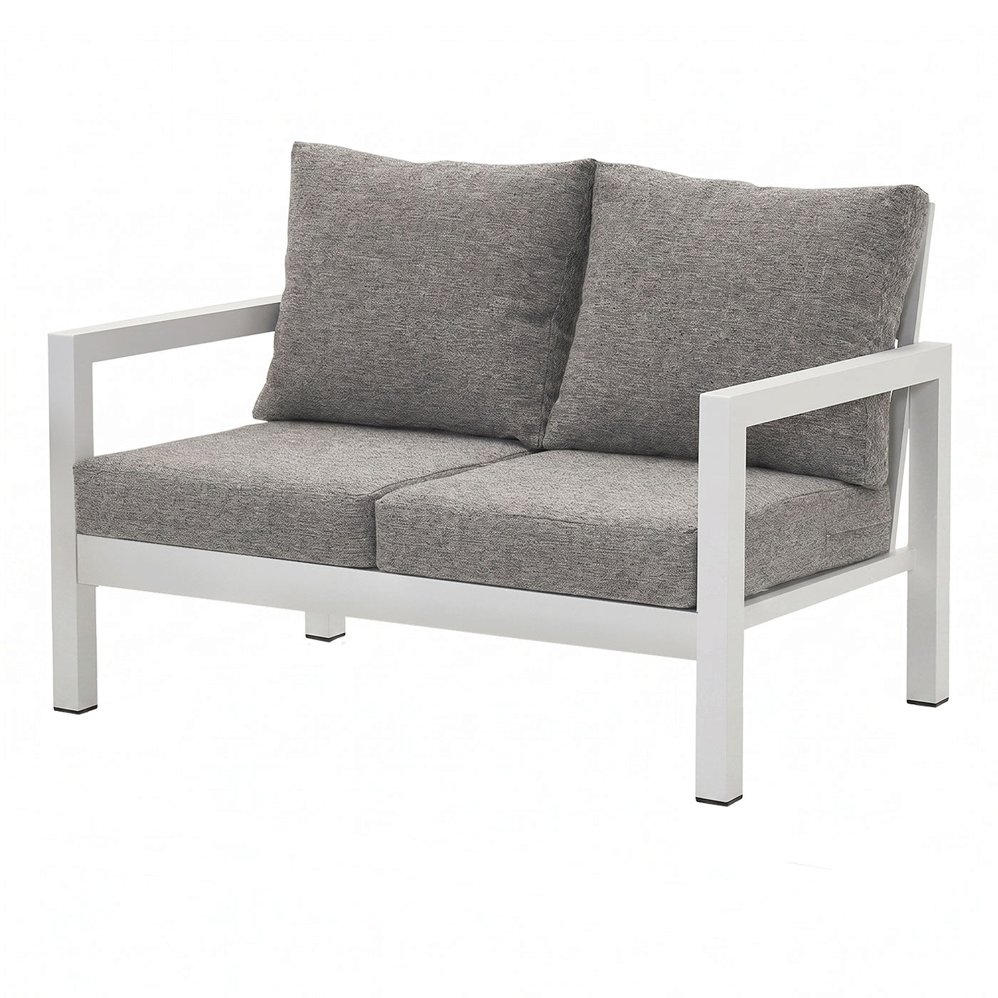 Manly 2 Seater White Aluminium Outdoor Sofa Lounge - Textured Grey Cushions