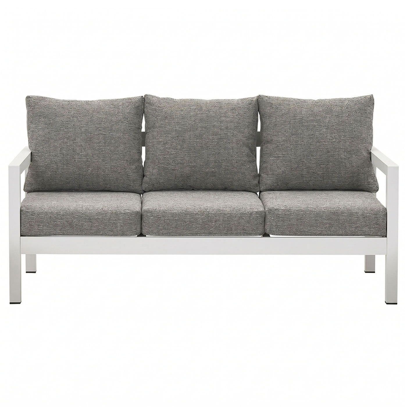 Manly 3 Seater White Aluminium Outdoor Sofa Lounge - Textured Grey Cushions
