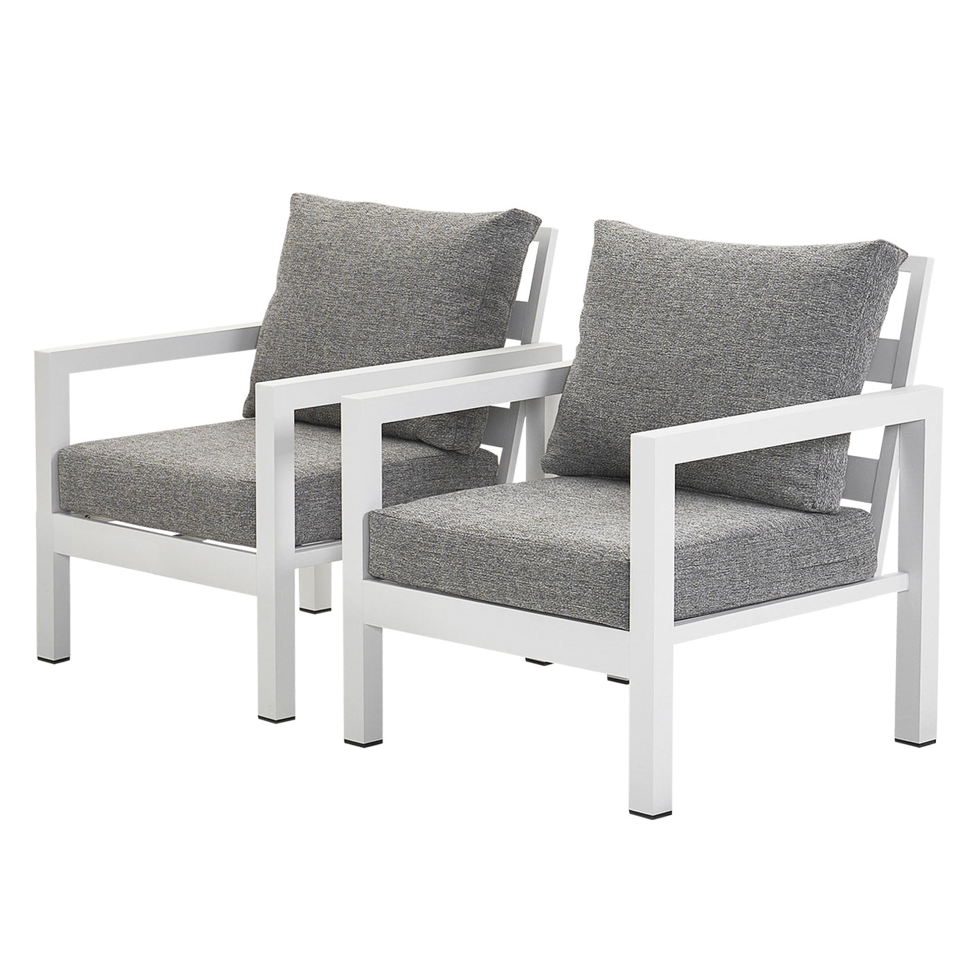Manly Single Seater White Aluminium Outdoor Sofa Lounge - Textured Grey Cushions (Set of 2)