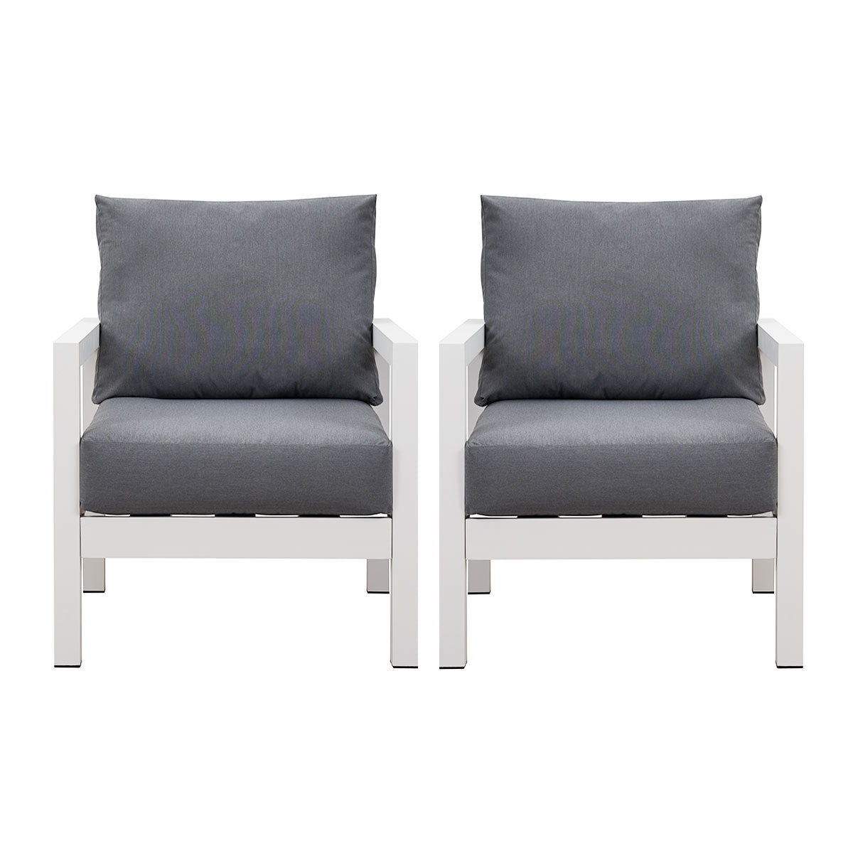 Coogee Single Seater White Aluminium Outdoor Sofa Lounge with Arms - Grey Cushion (Set of 2)