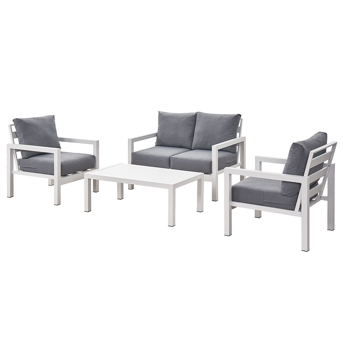 Coogee 4 Seater White Aluminium Sofa Lounge Set - Grey Cushion