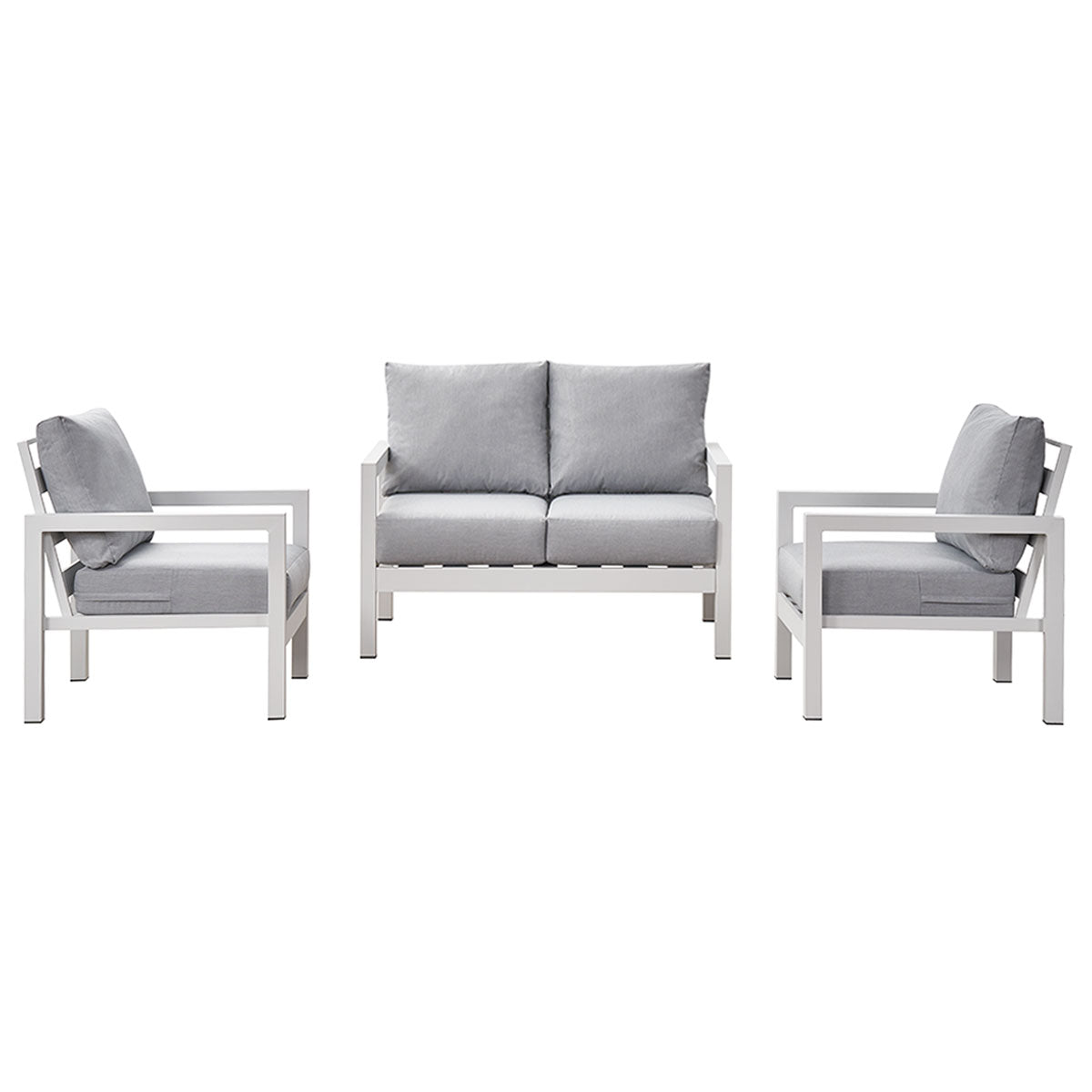 Coogee 4 Seater White Aluminium Sofa Lounge - Light Grey Cushion