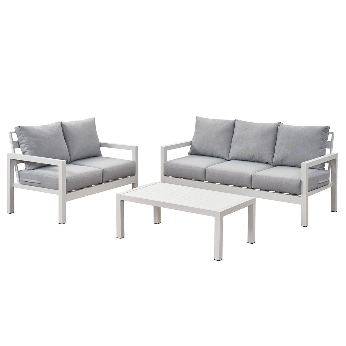 Coogee 3+2 Seater White Aluminium Sofa Lounge Set - Light Grey Cushion