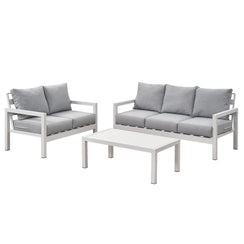 Coogee 3+2 Seater White Aluminium Sofa Lounge Set - Light Grey Cushion