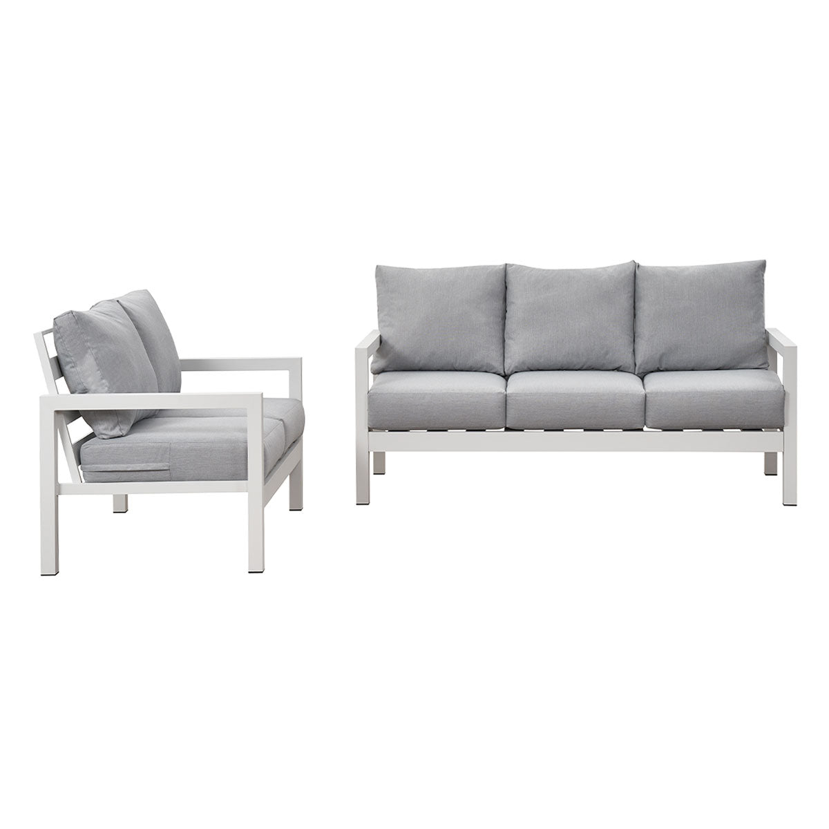Coogee 3+2 Seater White Aluminium Sofa Lounge - Light Grey Cushion