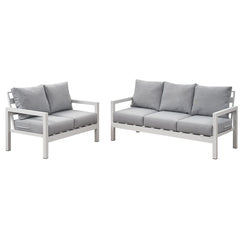 Coogee 3+2 Seater White Aluminium Sofa Lounge - Light Grey Cushion