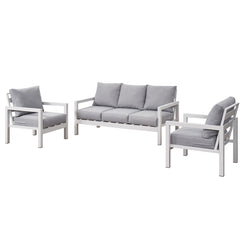 Coogee 5 Seater White Aluminium Sofa Lounge - Light Grey Cushion
