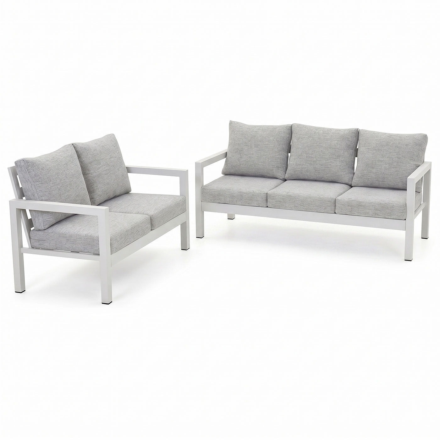 Manly 3+2 Seater White Aluminium Sofa Lounge - Light Textured Grey Cushion