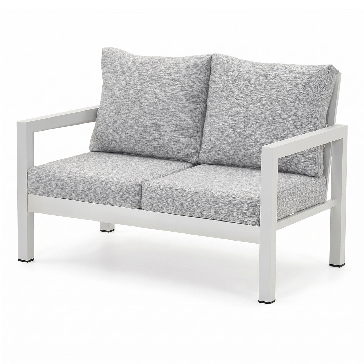 Manly 2 Seater White Aluminium Outdoor Sofa - Light Textured Grey Cushions