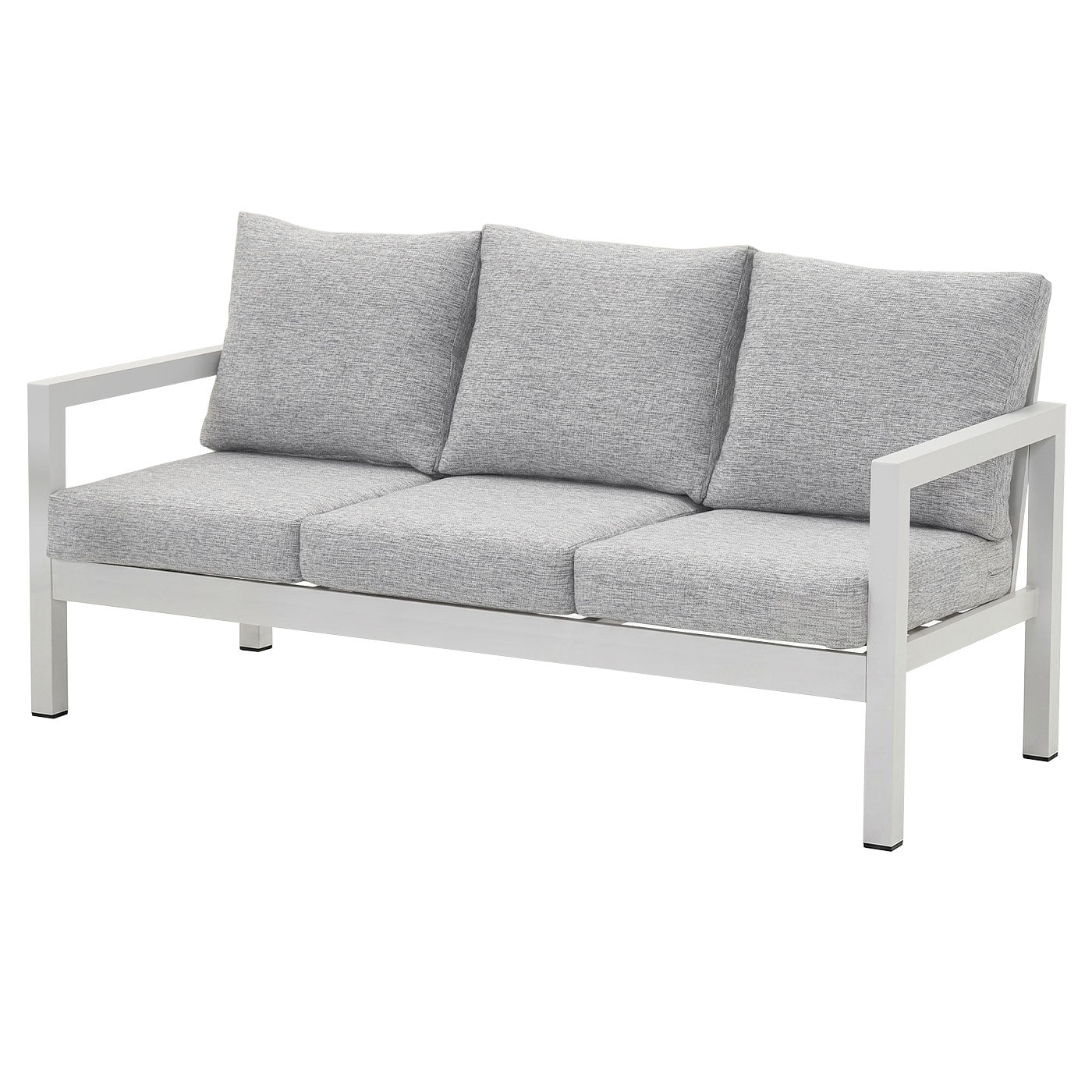 Manly 3 Seater White Aluminium Outdoor Sofa Lounge - Light Textured Grey Cushions