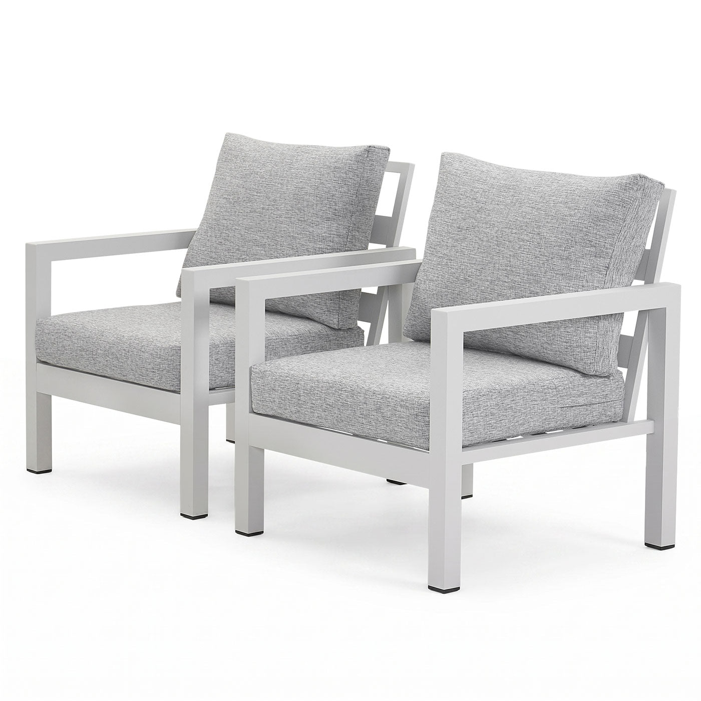 Manly Single Seater White Aluminium Outdoor Sofa Lounge - Textured Grey Cushions (Set of 2)