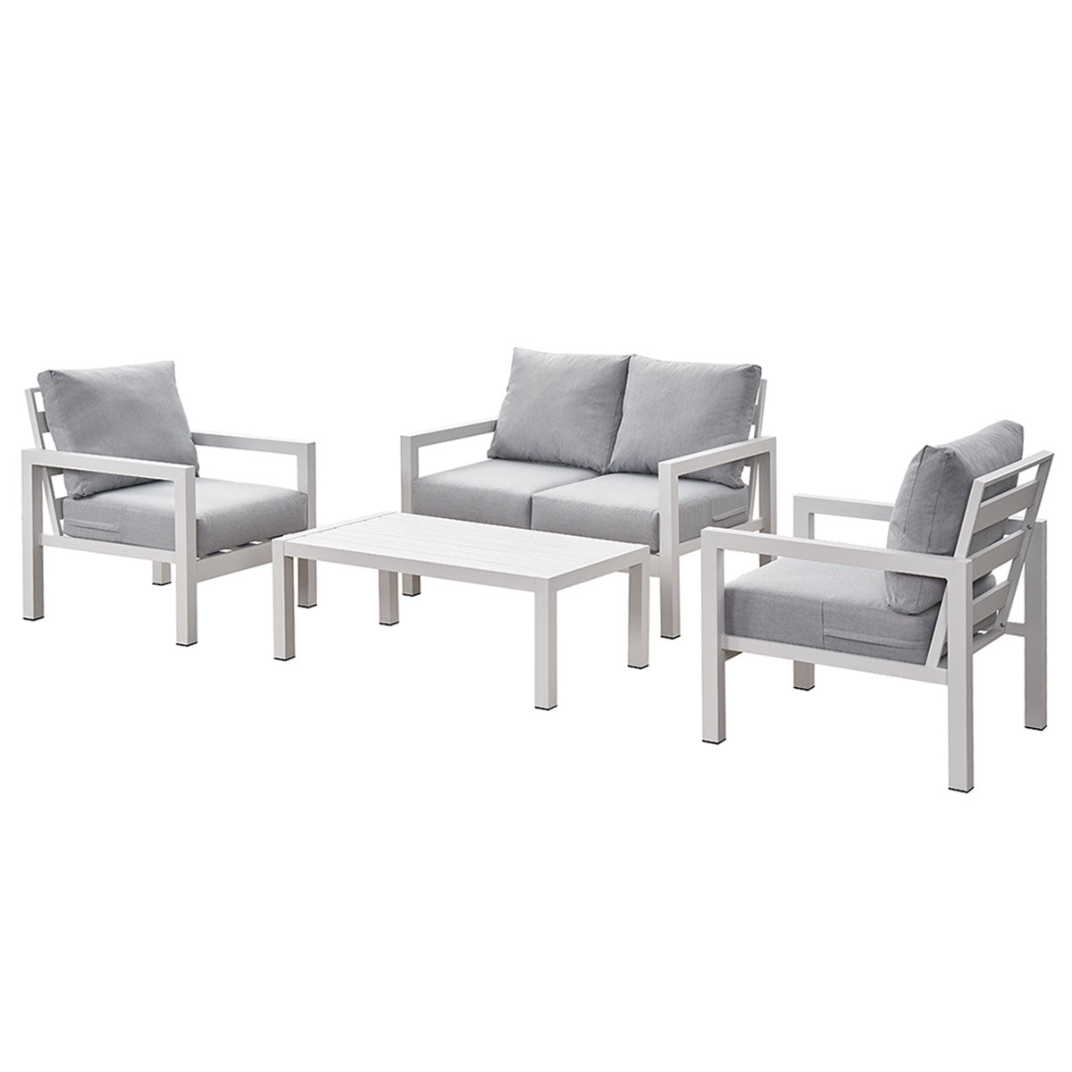 Coogee 4 Seater White Aluminium Sofa Lounge Set - Light Grey Cushion