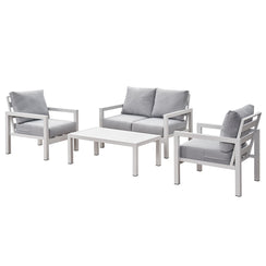 Coogee 4 Seater White Aluminium Sofa Lounge Set - Light Grey Cushion