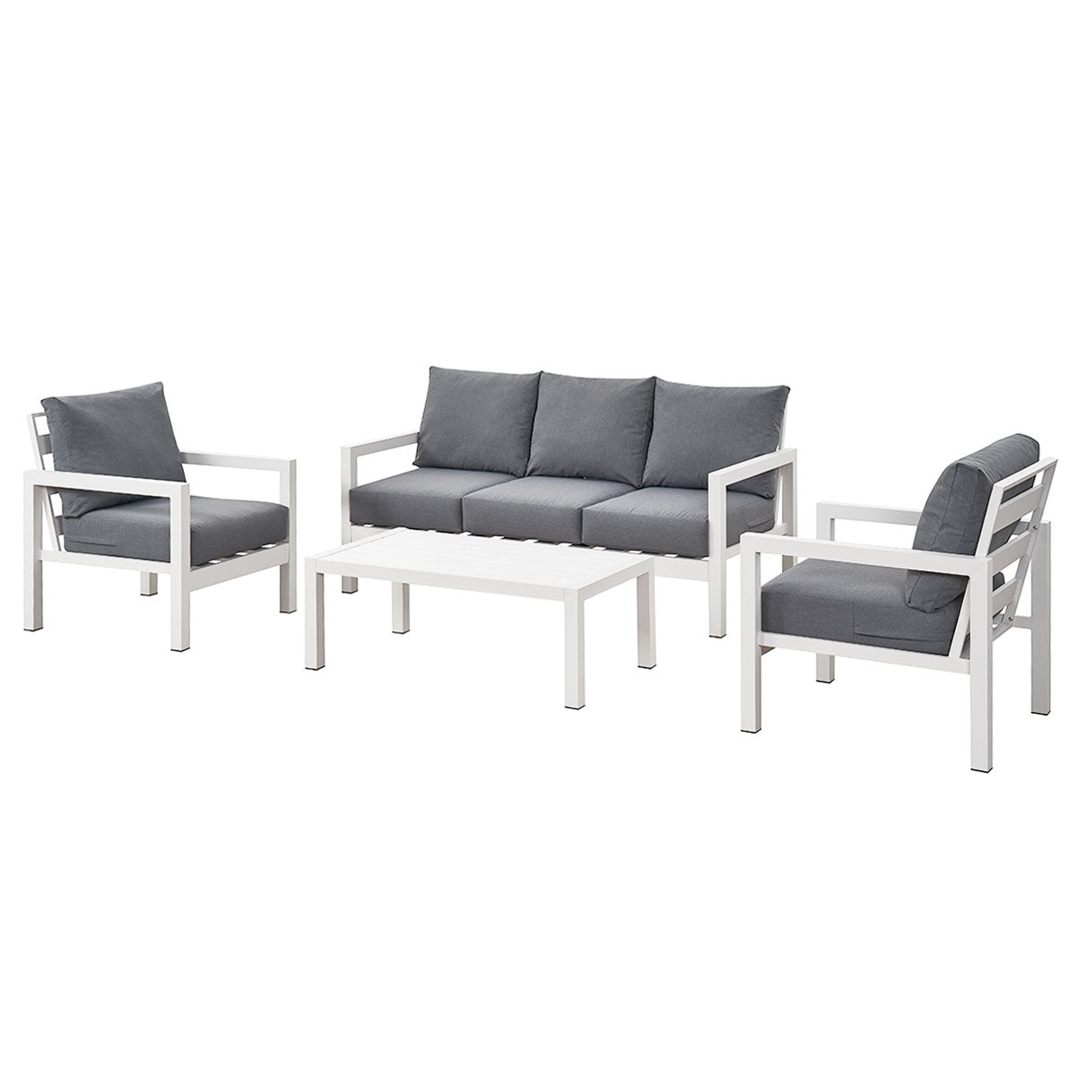Coogee 5 Seater White Aluminium Sofa Lounge Set - Grey Cushion