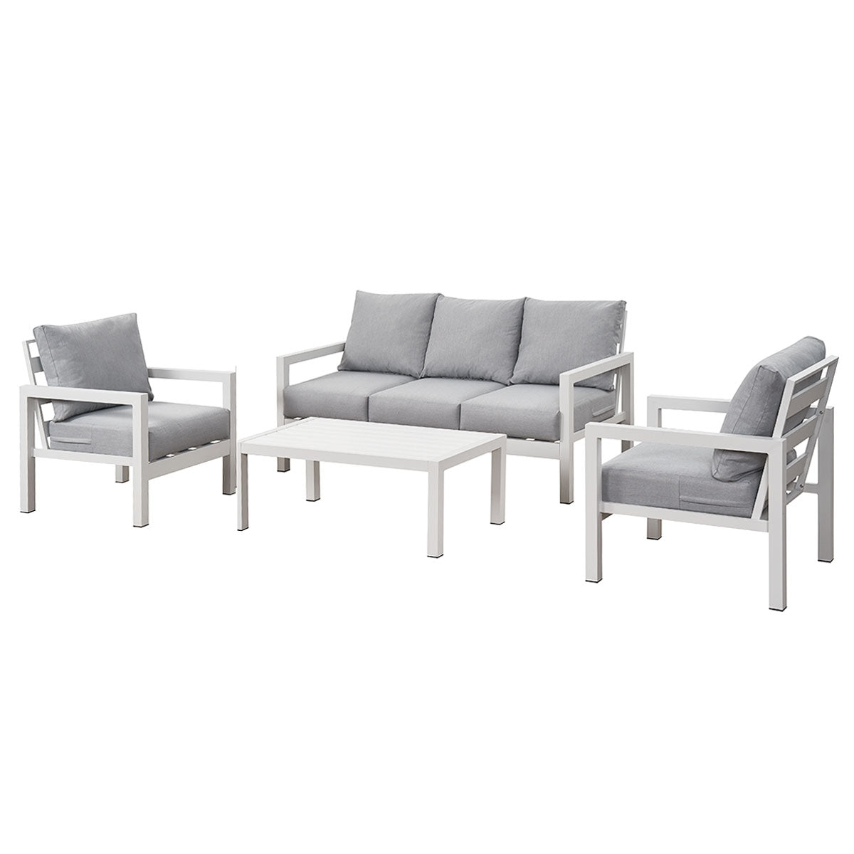 Coogee 5 Seater White Aluminium Sofa Lounge Set - Light Grey Cushion