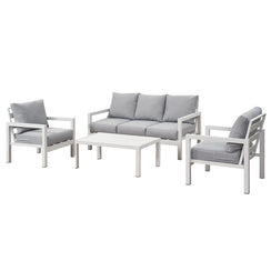 Coogee 5 Seater White Aluminium Sofa Lounge Set - Light Grey Cushion